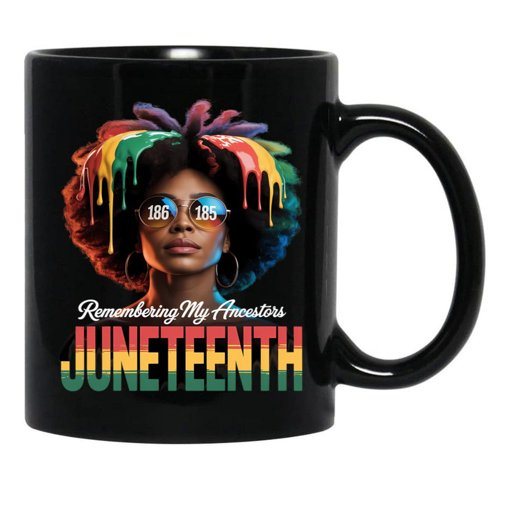 Juneteenth Remembering My Ancestor Freedom African Women Black Coffee Mug - Black