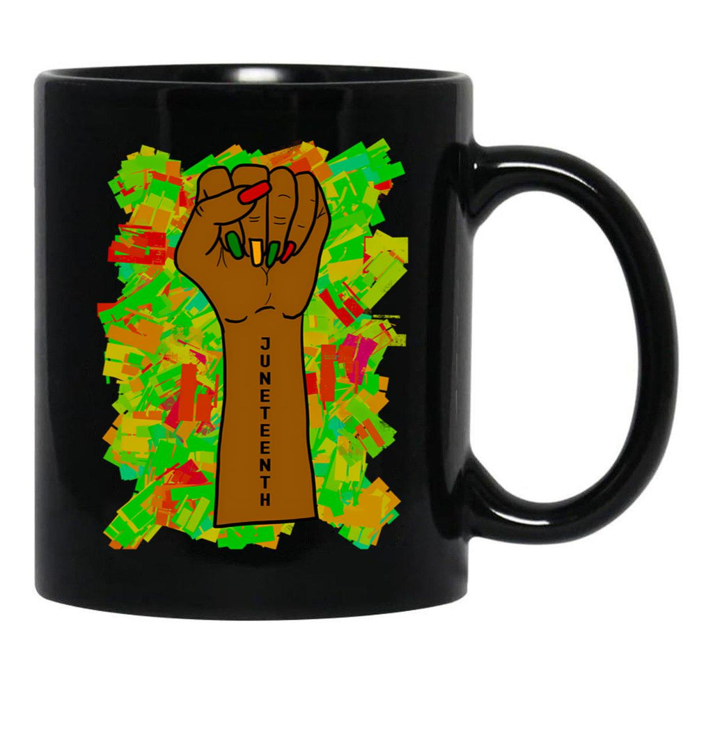 Juneteenth Woman Fist Manicure Tattoo Black Coffee Mug - Black