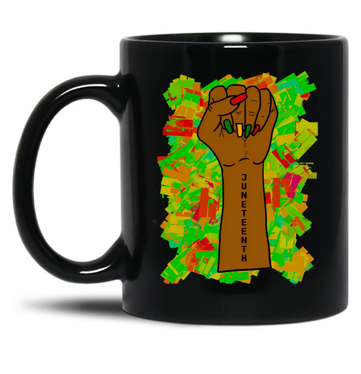 Juneteenth Woman Fist Manicure Tattoo Black Coffee Mug