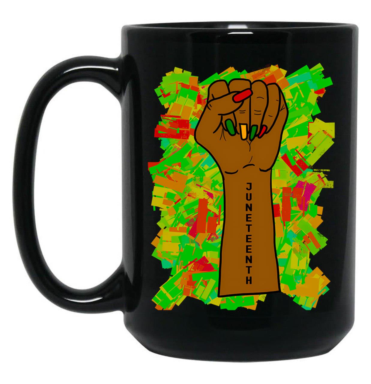 Juneteenth Woman Fist Manicure Tattoo Black Coffee Mug