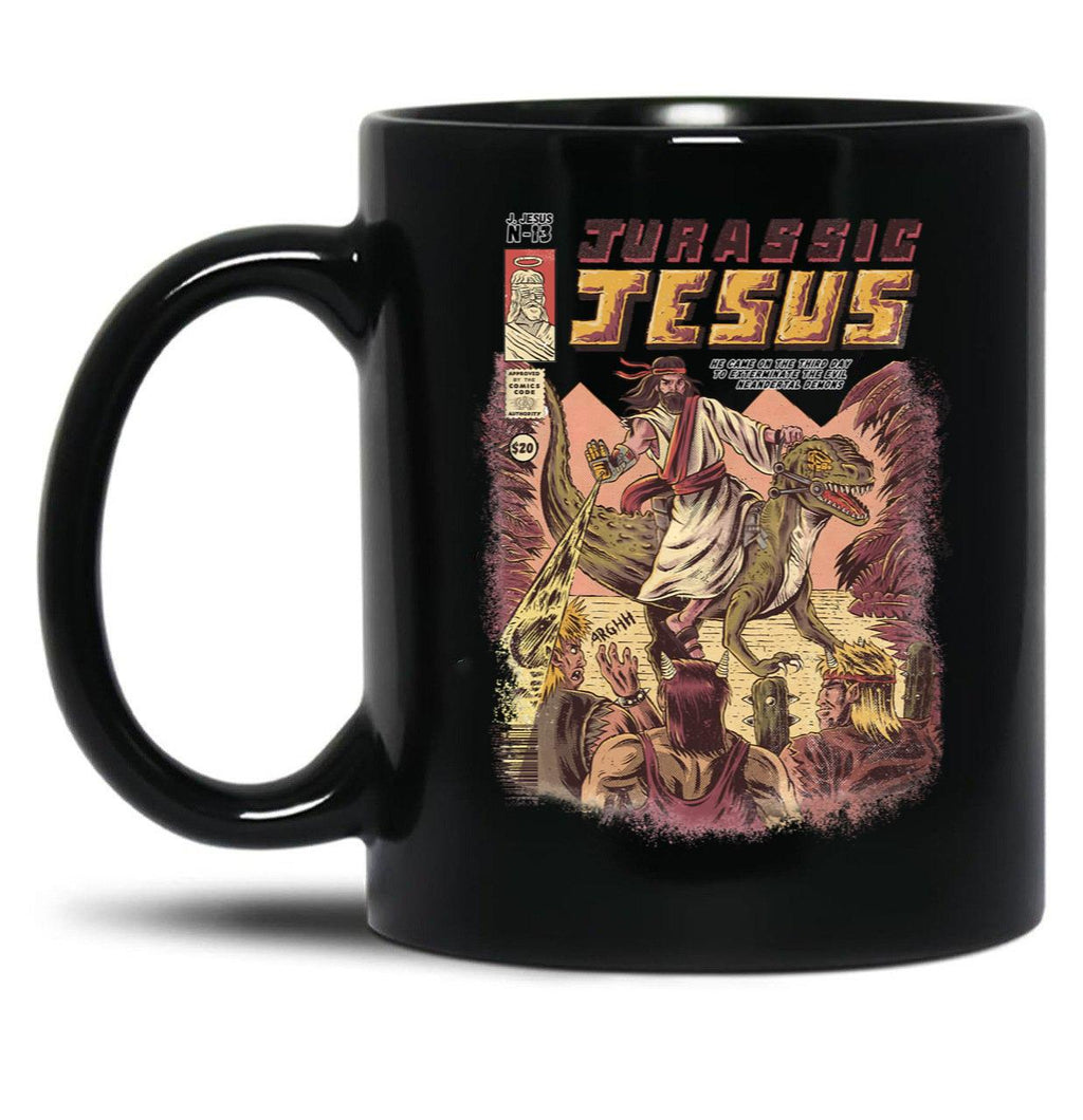 Jurassic Jesus Black Coffee Mug, Gift Coffee Mug