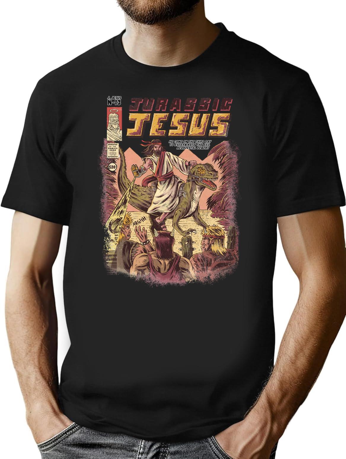 Jurassic Jesus Premium Heavyweight Cotton T-Shirt - Black