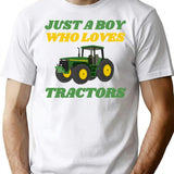 Just A Boy Who Loves Tractors Gifts For Tractors Lovers T-Shirt for Men & Women, T-Shirts Graphic Tee - White