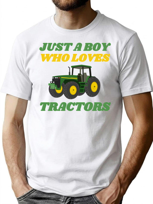 Just A Boy Who Loves Tractors Gifts For Tractors Lovers T-Shirt for Men & Women, T-Shirts Graphic Tee - White