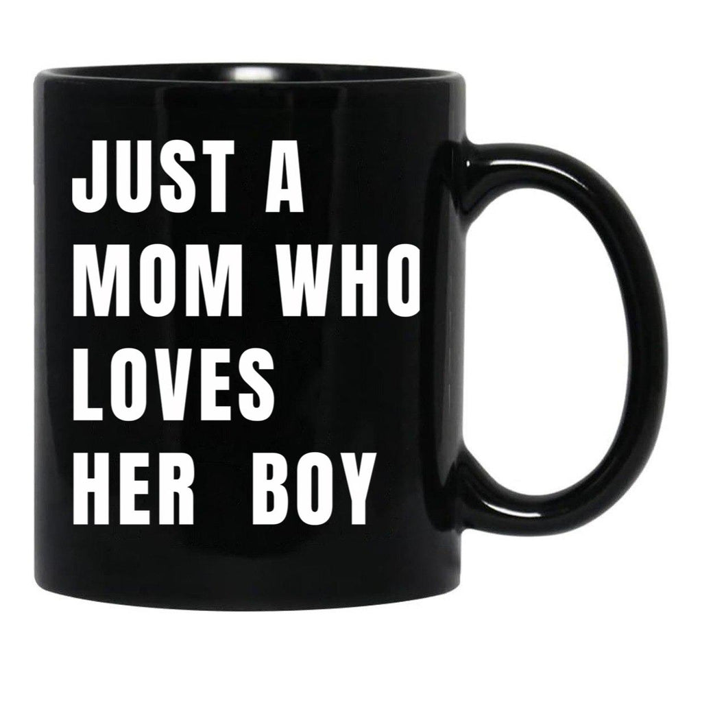 Just A Mom Who Loves Her Boy V White Black Coffee Mug - Black