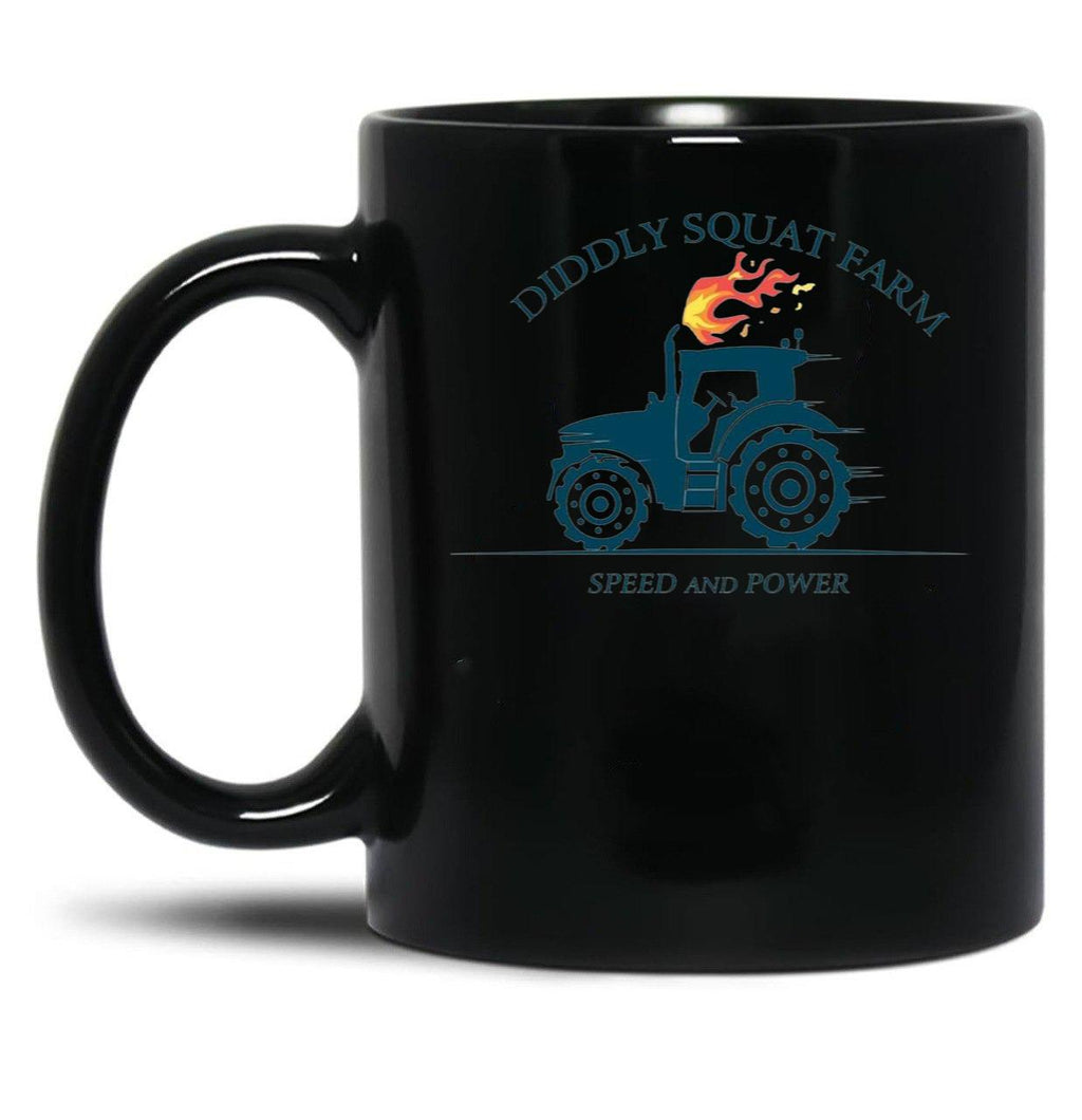 Kekevo Tractor Diddly Squat Farm Speed and Power Black Coffee Mug, Gift Coffee Mug