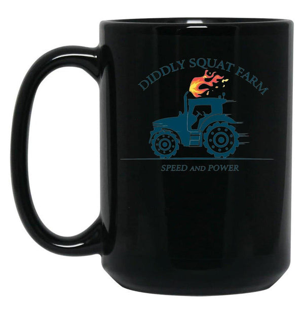 Kekevo Tractor Diddly Squat Farm Speed and Power Black Coffee Mug, Gift Coffee Mug - Black