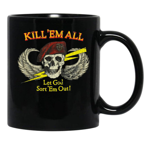 Kill Em All Let God Sort Em Out Black Coffee Mug, Gift Coffee Mug - Black