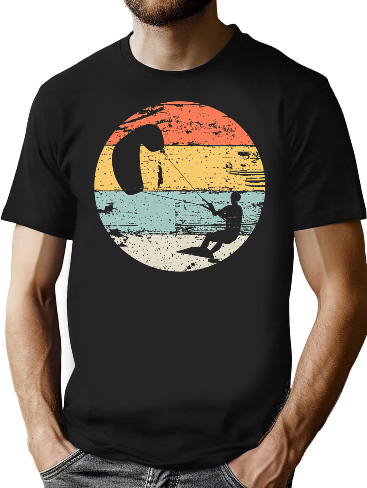 Kite Boarding Kiteboarder Retro Vintage Look Gift T-Shirt for Men & Women, T-Shirts Graphic Tee - Black