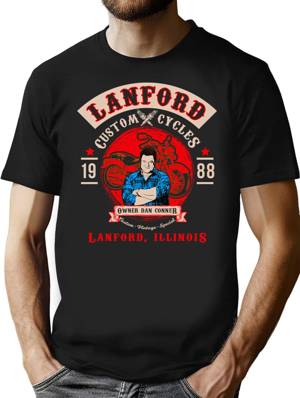 Lanford Custom Cycles Dan Conner T-Shirt for Men & Women, T-Shirts Graphic Tee - Black
