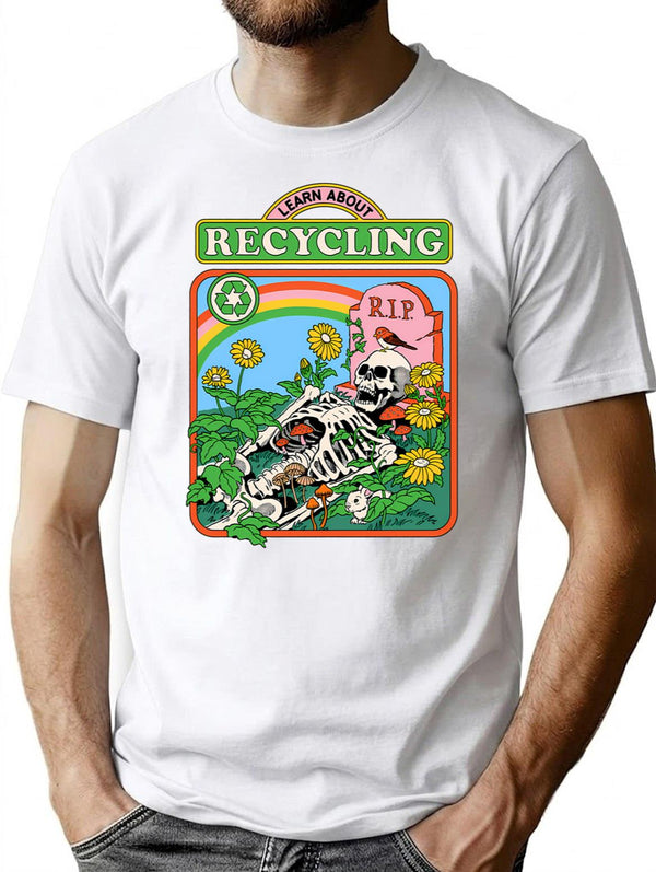 Learn About Recycling T-Shirt for Men & Women, T-Shirts Graphic Tee - White