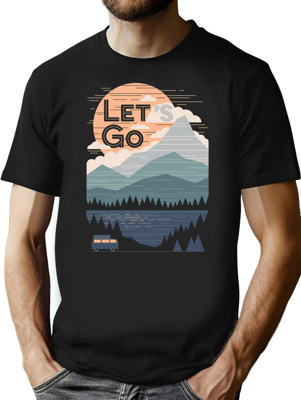 Let'S Go T-Shirt for Men & Women, T-Shirts Graphic Tee - Black