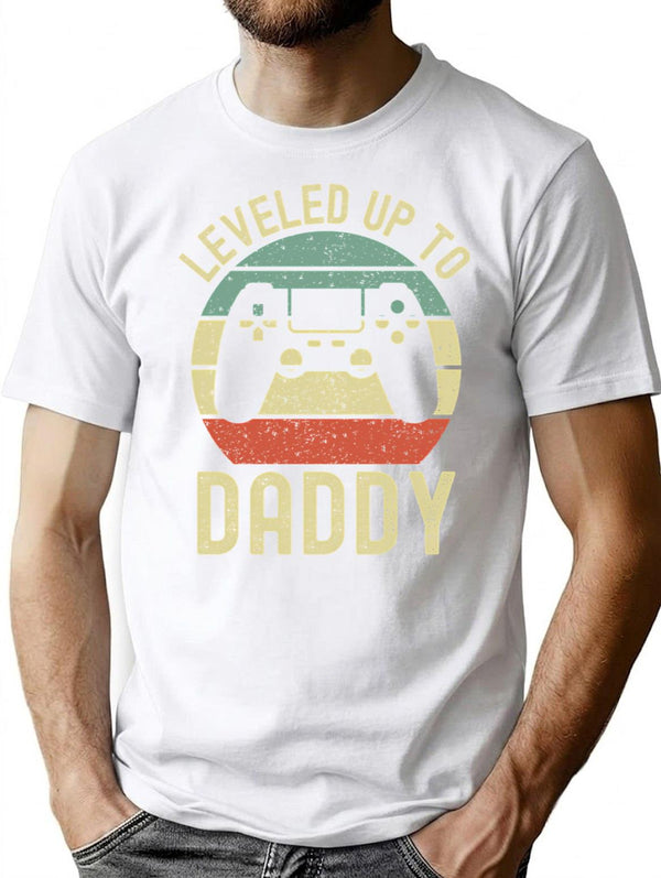 Leveled Up To Daddy T-Shirt for Men & Women, T-Shirts Graphic Tee - White