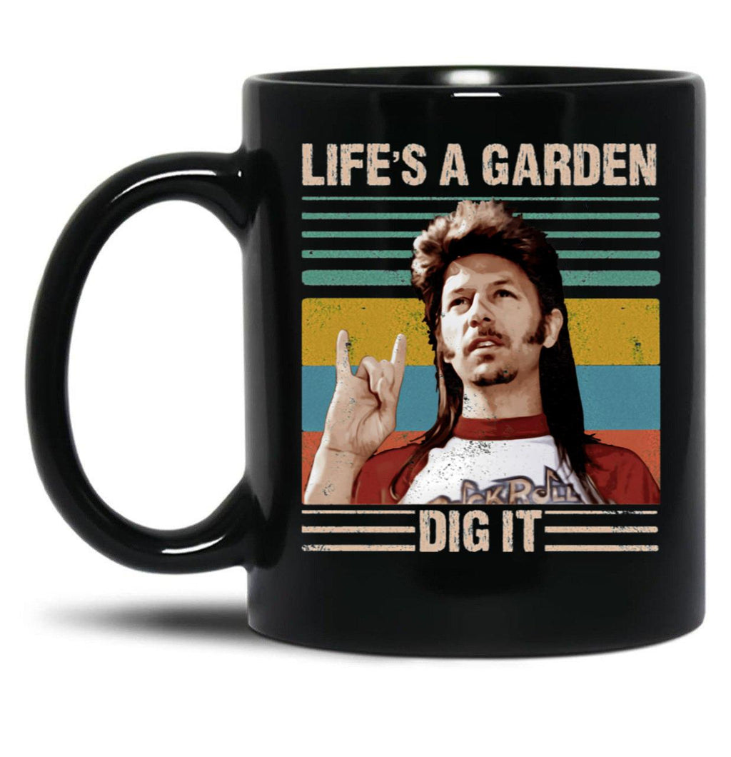 Lifes A Garden Dig It Vintage Black Coffee Mug