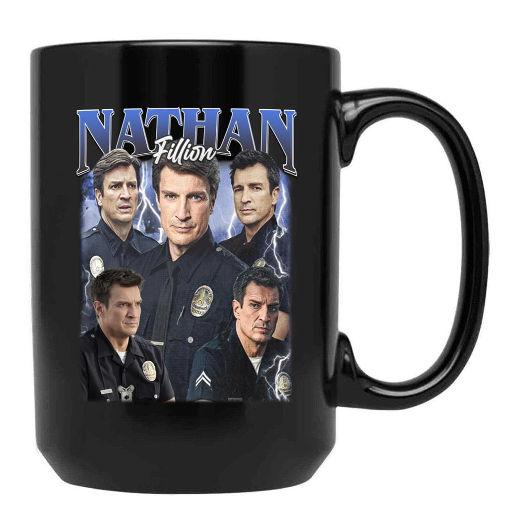 Limitiertes Nathan Fillion Vintage Geschenk für Frau und Mann Black Coffee Mug, Gift Coffee Mug