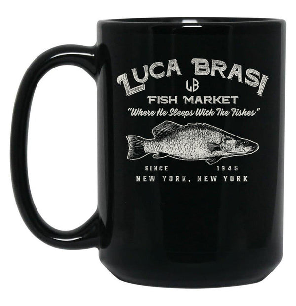 Luca Brasi Fish Market Worn Dks Black Coffee Mug, Gift Coffee Mug - Black