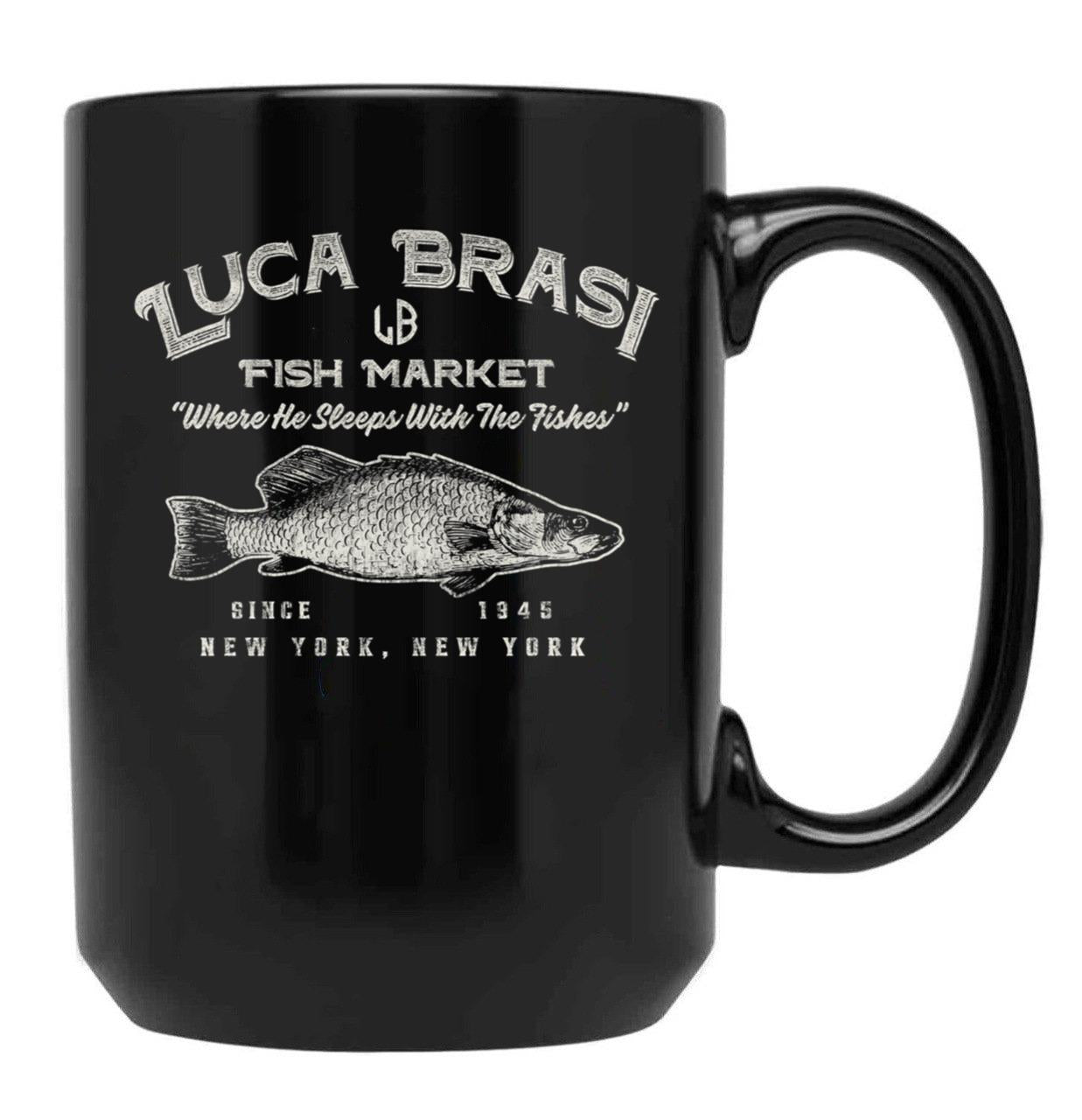 Luca Brasi Fish Market Worn Dks Black Coffee Mug, Gift Coffee Mug