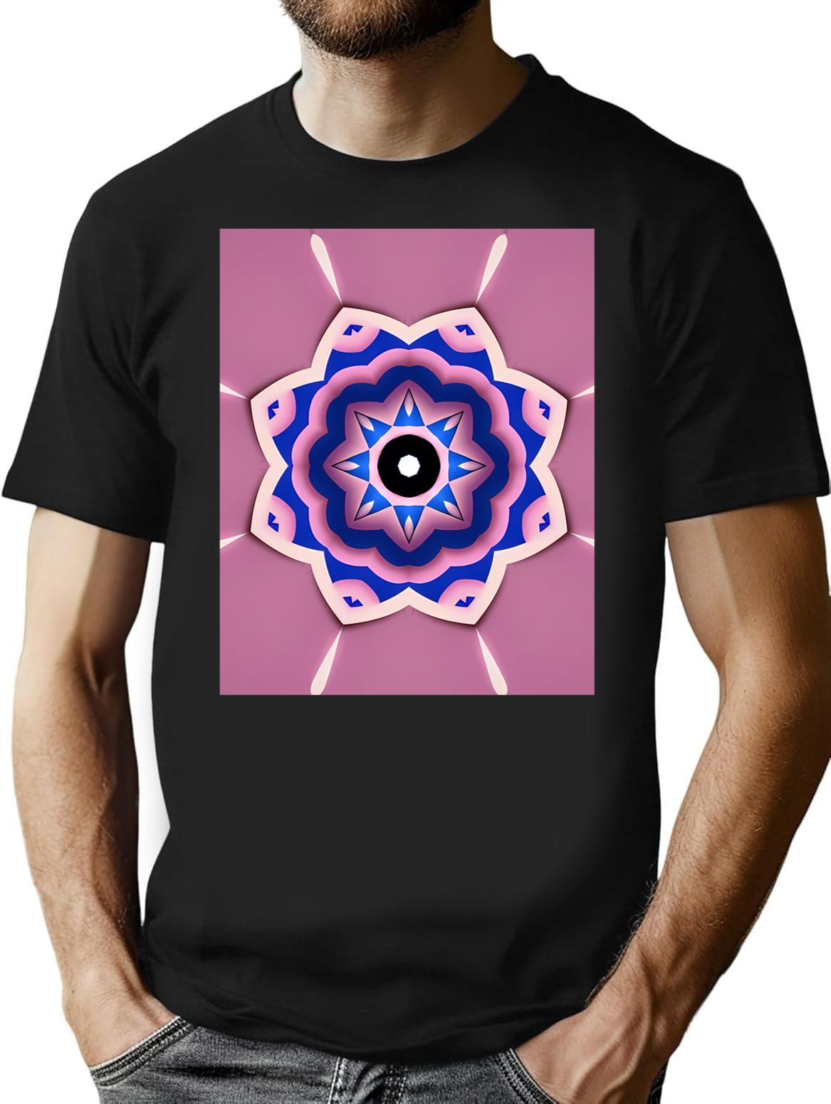 Mandala Blue Ornamental Pattern On Pink Background. Vector Illustration Pattern Seamless Vector Design Wallpaper Texture Ornament Decoration Art Illustration Tile Flower Geometric T-Shirt for Men & Women, T-Shirts Graphic Tee - Black