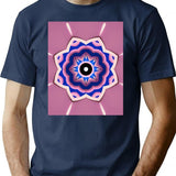 Mandala Blue Ornamental Pattern On Pink Background. Vector Illustration Pattern Seamless Vector Design Wallpaper Texture Ornament Decoration Art Illustration Tile Flower Geometric T-Shirt for Men & Women, T-Shirts Graphic Tee - Navy