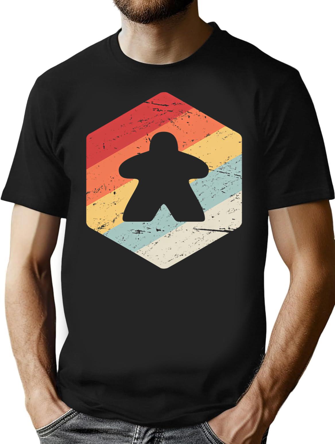 Meeple Retro Vintage Boardgame Lover T-Shirt for Men & Women, T-Shirts Graphic Tee - Black