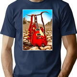 Melted Guitar Vintage Abstract Desert Print T-Shirt for Men & Women, T-Shirts Graphic Tee - Navy