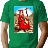 Melted Guitar Vintage Abstract Desert Print T-Shirt for Men & Women, T-Shirts Graphic Tee - Green
