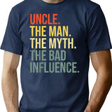 Mens Uncle The Man The Myth The Bad Influence Best Funny Uncle T-Shirt T-Shirt for Men & Women, T-Shirts Graphic Tee - Navy