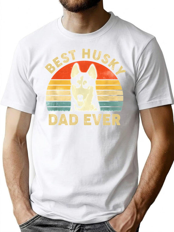 Mens Vintage Best Husky Dad Ever Funny Dog Dad Fathers Day T-Shirt for Men & Women, T-Shirts Graphic Tee - White