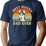 Mens Vintage Best Husky Dad Ever Funny Dog Dad Fathers Day T-Shirt for Men & Women, T-Shirts Graphic Tee - Navy