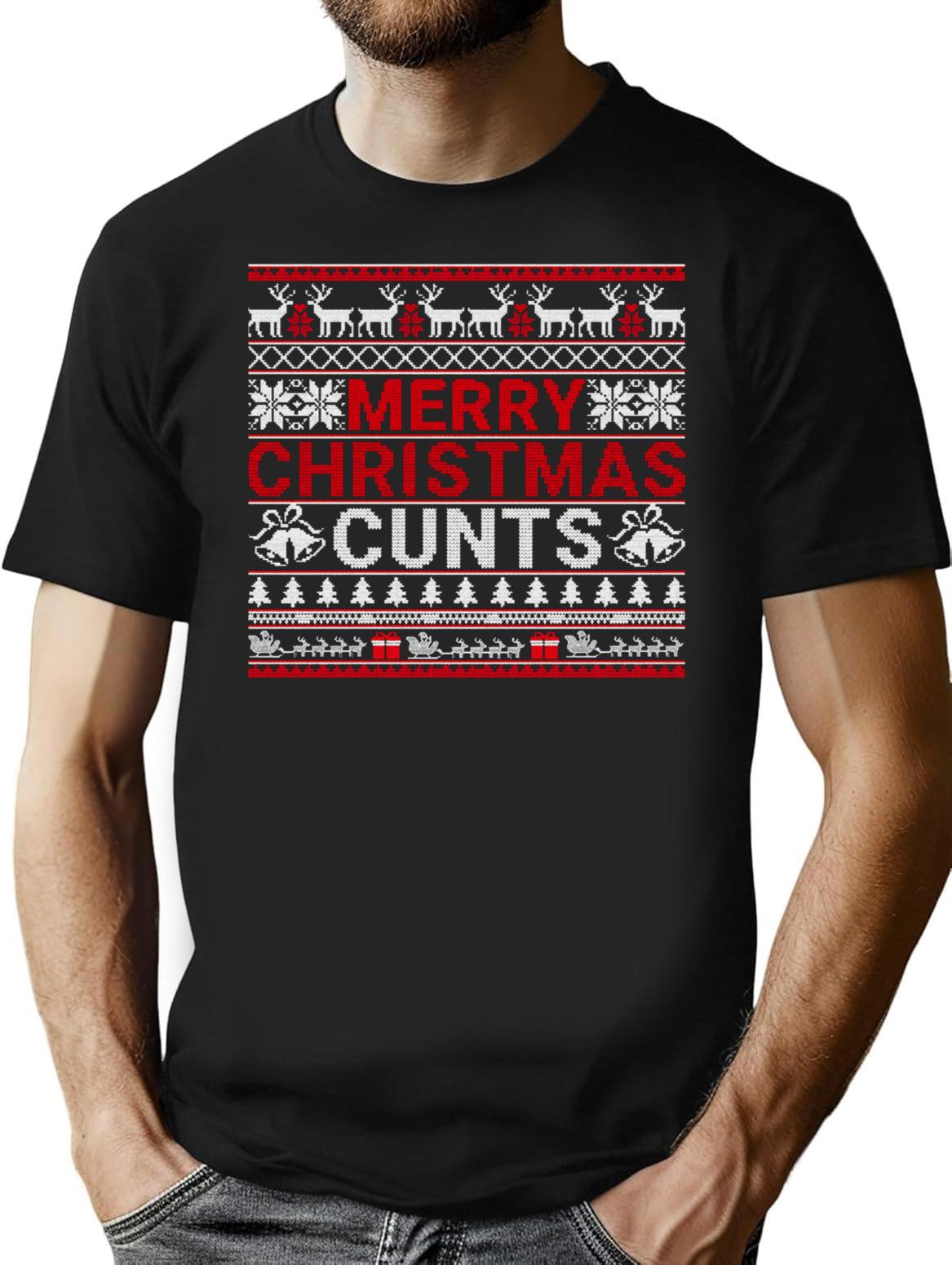 Merry Christmas Cunts Ugly Christmas Sweater Gift Premium Heavyweight Cotton T-Shirt - Black
