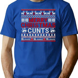 Merry Christmas Cunts Ugly Christmas Sweater Gift Premium Heavyweight Cotton T-Shirt - Blue