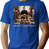 Merry Creepmas Horror Movie Christmas T-Shirt for Men & Women, T-Shirts Graphic Tee - Blue