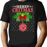 Merry Critmas 20 Sided Dice Rpg Christmas Holiday Board Game T-Shirt for Men & Women, T-Shirts Graphic Tee - Black