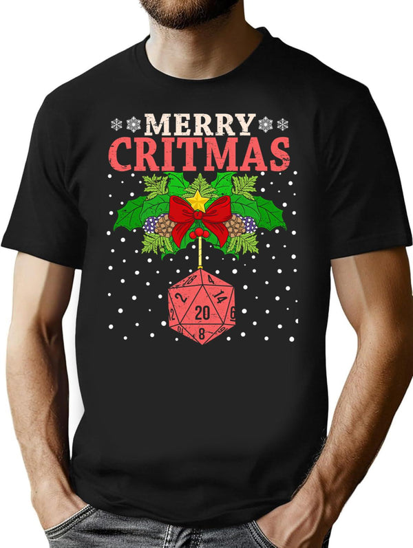 Merry Critmas 20 Sided Dice Rpg Christmas Holiday Board Game T-Shirt for Men & Women, T-Shirts Graphic Tee - Black