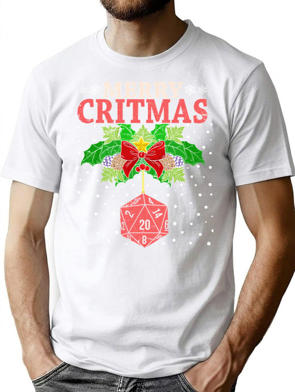 Merry Critmas 20 Sided Dice Rpg Christmas Holiday Board Game T-Shirt for Men & Women, T-Shirts Graphic Tee - White