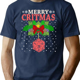 Merry Critmas 20 Sided Dice Rpg Christmas Holiday Board Game T-Shirt for Men & Women, T-Shirts Graphic Tee - Navy