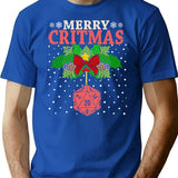 Merry Critmas 20 Sided Dice Rpg Christmas Holiday Board Game T-Shirt for Men & Women, T-Shirts Graphic Tee - Blue