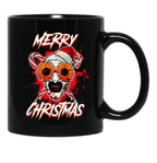 Merry Xmas Sunflower Sunglasses Horror Clown Movie Art Terrifier 2 Black Coffee Mug, Gift Coffee Mug - Black