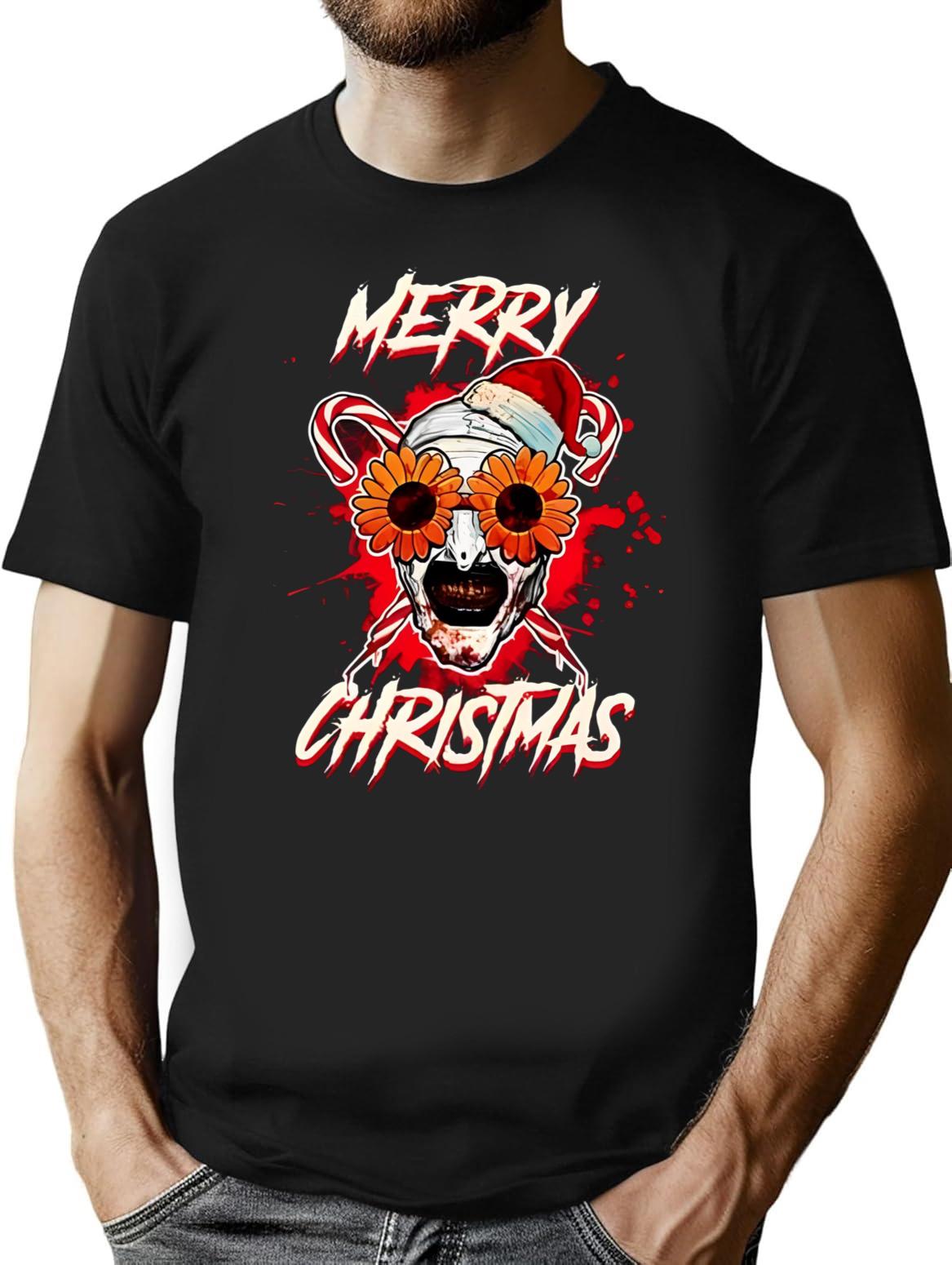 Merry Xmas Sunflower Sunglasses Horror Clown Movie Art Terrifier 2 Premium Heavyweight Cotton T-Shirt - Black