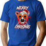Merry Xmas Sunflower Sunglasses Horror Clown Movie Art Terrifier 2 Premium Heavyweight Cotton T-Shirt - Blue