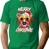 Merry Xmas Sunflower Sunglasses Horror Clown Movie Art T-Shirt for Men & Women, T-Shirts Graphic Tee - Green
