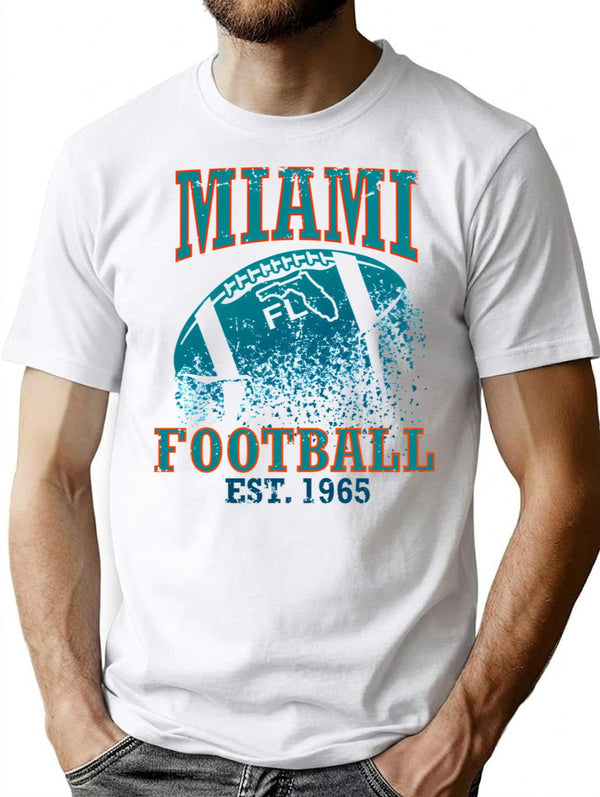 Miami Football Vintage T-Shirt for Men & Women, T-Shirts Graphic Tee - White
