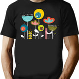 Mid Century Flowers T-Shirt for Men & Women, T-Shirts Graphic Tee - Black