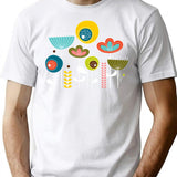 Mid Century Flowers T-Shirt for Men & Women, T-Shirts Graphic Tee - White