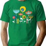 Mid Century Flowers T-Shirt for Men & Women, T-Shirts Graphic Tee - Green