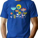 Mid Century Flowers T-Shirt for Men & Women, T-Shirts Graphic Tee - Blue