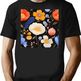 Midnight Garden - Wildflowers In Orange And Blue T-Shirt for Men & Women, T-Shirts Graphic Tee - Black