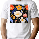 Midnight Garden - Wildflowers In Orange And Blue T-Shirt for Men & Women, T-Shirts Graphic Tee - White