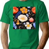 Midnight Garden - Wildflowers In Orange And Blue T-Shirt for Men & Women, T-Shirts Graphic Tee - Green