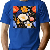 Midnight Garden - Wildflowers In Orange And Blue T-Shirt for Men & Women, T-Shirts Graphic Tee - Blue